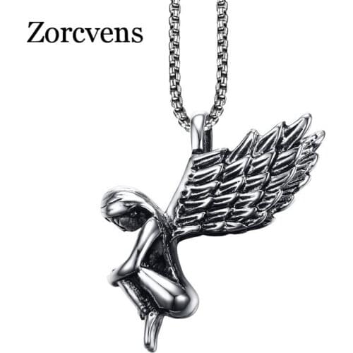 Modyle Men Necklaces Angel Wings Stainless steel Pendant Choker Fashion Jewelry Unisex Gold-color Silver Color-color Gift