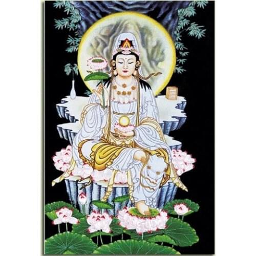 3D Guanyin Buddhism silk satin Ribbon embroidery set handcraft cross-stitch kit DIY handmade needlework wall art decor gift idea