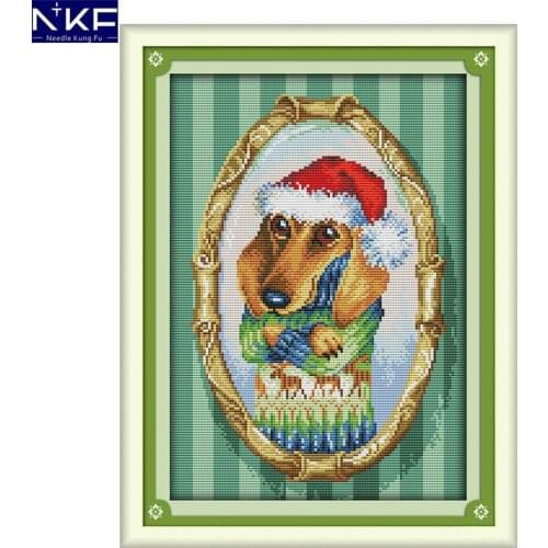 NKF A Cool Dog Stamped Cross Stitch Pattern 11CT14CT DIY Kits Needlework Embroidery Counted Cross Stitch Set for Home Decoration