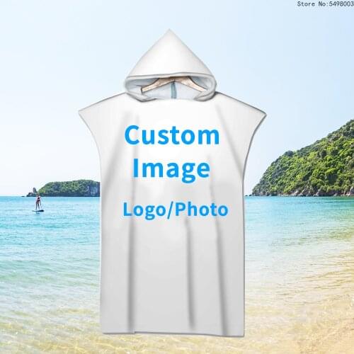Customized Photo Logo Cape Hooded Bath Towel Robe Poncho Swimming Beach Towel Surf Adults Kids Fast Quick Dry Bathrobe Beachwear