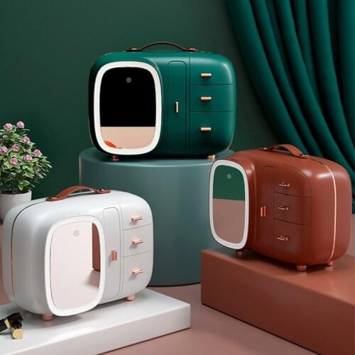 New Cosmetic Storage Box With Mirror Led Light Desktop Makeup Jewelry Beauty Case Dust-Proof Drawer Organizer For Cosmetics