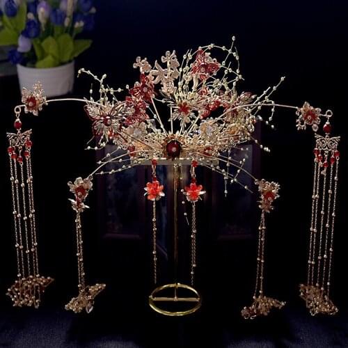 New Style Chinese Bride Headdress Tassle Phoenix Crown Atmosphere Costume bride Hair Accessories wholesale