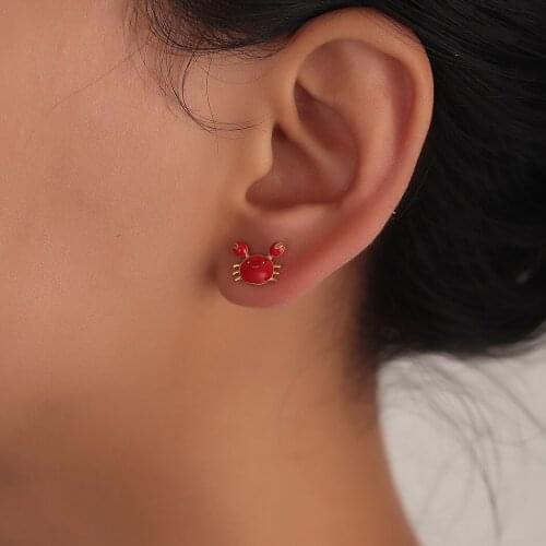 Lovely Crab Earrings For Kids Women Red Color Sea Animal Stud Ear Line Boho Beach Jewelry Gift