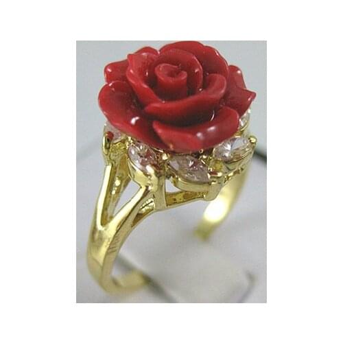 Wholesale cheap GP Red coral flowers plus crystal womens ring size:,7#,8#,9# / Free Shipping
