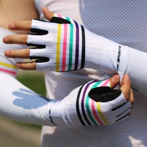 2021 New Cycling Gloves Half Finger Sports Breathable Anti-slip Racing Bicycle Mittens New Stylish Stripe Bike Accessories