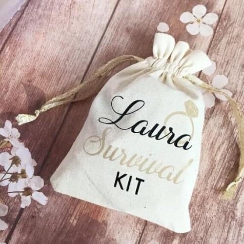 Personalize Thank you wedding Bachelorette Hangover recovery Survival kit favor Muslin bags bridesmaid party goodie pouches