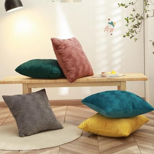Nordic Solid Color Pillow Rectangle Waist Back Cushions Filling Cotton-padded Headrest Velvet Weave Living Room Sofa Pillowcase