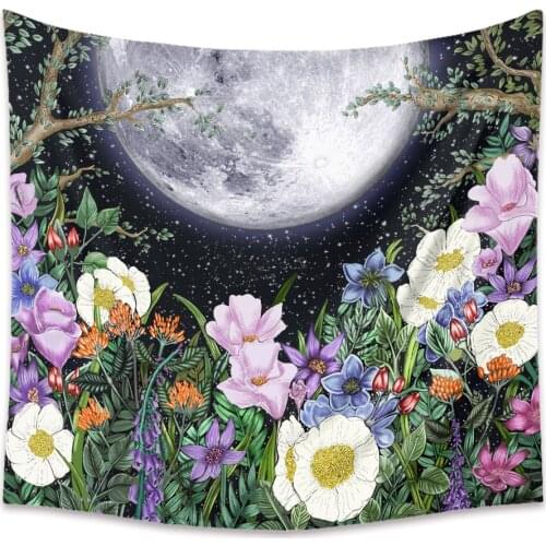 Psychedelic Moon Star Flower Tapestry Wall Hanging Hippie Wall Carpet Cloth Bohemia Tapestry Carpet Home Room Decoration