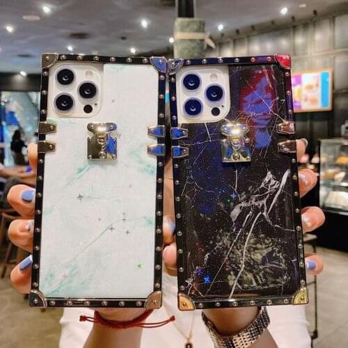 Luxury Square Glitter Marble Phone Case for iPhone 12 11 Pro Max 7 8plus Xr Xs Max Shockproof Silicone Back Cover Case
