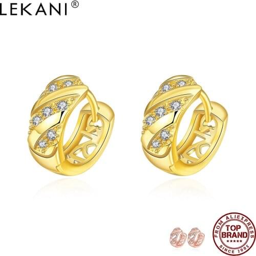 LEKANI Hollow Out Luxurious Hoop Earrings For Women Gold Color Clear Cubic Zirconia Earring Anniversary Female Fashion Jewelry