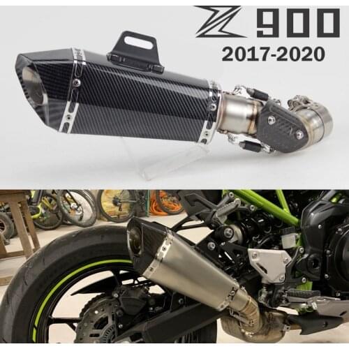 Slip-on motorcycle exhuast for Kawasaki Z900 2017-2020 middle link pipe adapter with DB killer Carbon fiber heat shield