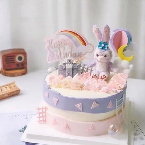 Childrens Day Cake Toppers Plush Rabbit Decoration Dream Scene Princess Girl Birthday Cute Cake Plugin Decoration