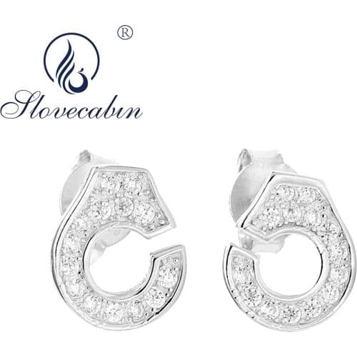 Slovecabin Original 925 Sterling Silver Handcuff Menttoes Wedding Earrings With Clear CZ For Women Vintage Gift France Popular
