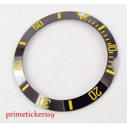 High quality 38mm black ceramic bezel yellow marks luminous dot watch bezel insert fit 40mm SUB Automatic mechanical mens watch