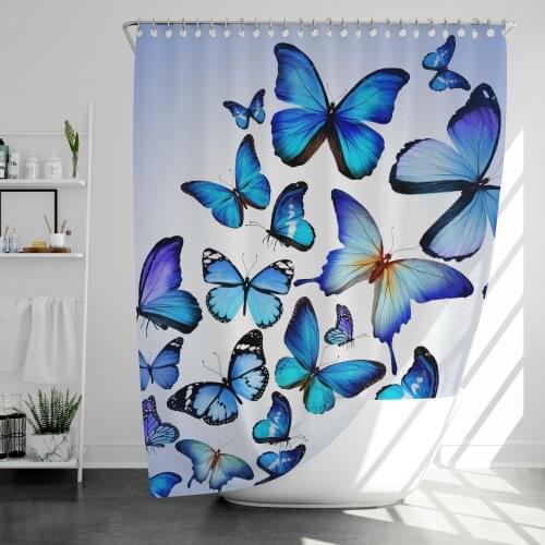 Butterfly shower curtain scenery Flowers 3D Printing Waterproof Coated Polyester Fabric Bathroom with 12 Hooks 71 Inches 180