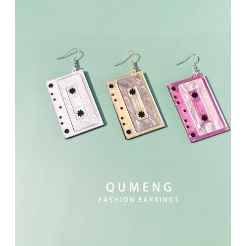 QUMENG 2020 new magnetic tape Earrings Acrylic Tape Earrings For Women Funny stud Earring Vintage punk Fashion Party Jewelry Hot