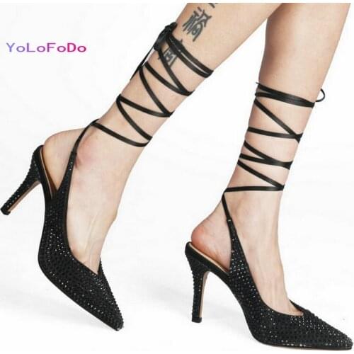 2021 Summer Autumn Women High Boots PU Leather Bling Women Pumps Pointed Toe Thin High Heelladies Ankle Strap Shoes Big Size 42