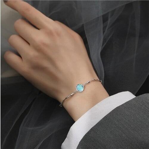 Trendy Crystal Blue Ocean Bracelet For Lady Jewelry Top Quality Silver 925 Bracelet Female Princess Engagement Accessories Girl