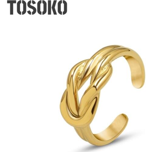 TOSOKO Stainless Steel Jewelry Loves Lucky Knot Opening Ring Womens Fashion Ring