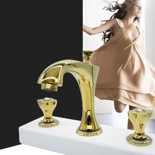 Golden American bathroom cabinet basin faucet three-piece single-hole hot and cold faucet bathroom countertop faucet