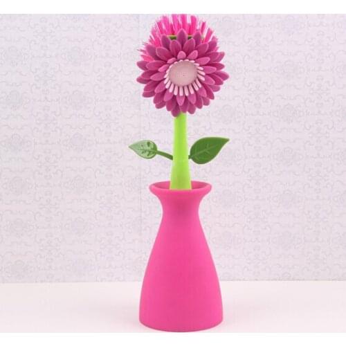 1PC Kitchen Bathroom Family Removable Handle Brush Bottle Bowl Dish Pot Cleaner Sunflower Shaped Cleaning Brush Clean OK 0174