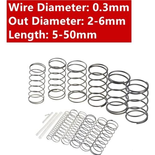10PCS 0.3*2 3 4 5 6mm*5-50mm Spring Steel Small Compression Release Mechanical Return Spring Pressure Spring
