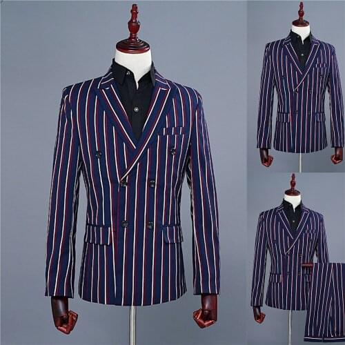 2 Pcs Mens Wedding Tuxedos Ready to Wear Double Breasted Jacket Pants Groom Groomsmen Suit Mens Formal Wear