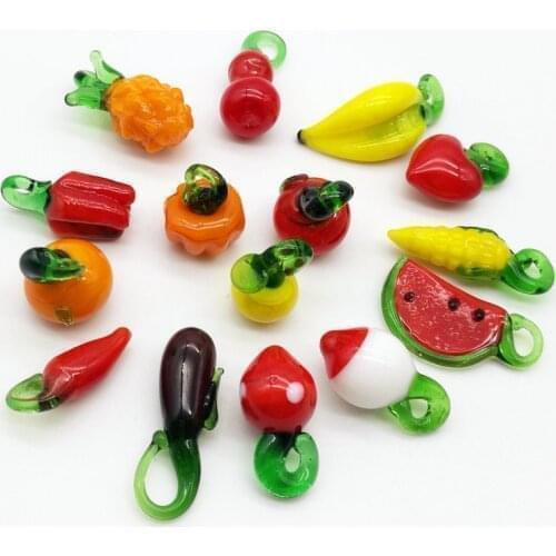 20PCS Fashion Variety Of Fruits and Vegetables Murano Glass Pendant Pepper Earrings Accessories jewelry Fitting