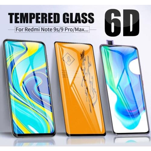 6D Cover Tempered Glass For Xiaomi Mi 10T Poco F2 Pro X3 Redmi Note 9S 8 9 Pro Max K30 K20 8T 7 Pro 8A 9A Screen Protector Glass