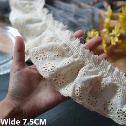 7.5CM Wide Light Yellow Cotton Ruffle Lace Fabric Embroidered Fringe Edge Trim Curtains Dress Apparel Sewing Splicing Materials