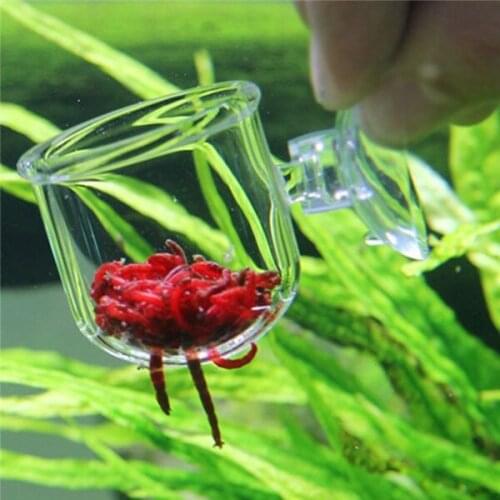Aquarium Red Worm Fish Food Feeding Cup Crystal Glass 3.5*3.5cm