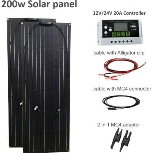 200 Watt Solar Panel Kit w/ LCD Charge Controller 12/24V RV Boat Off Grid