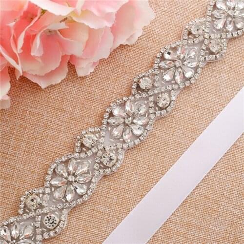 AWAYTR Handmade Luxury Bride Wedding Rhinestone Belt Bridesmaid Dress Waist Seal Wedding Pearl Accessories Satin Belt Bow Tie
