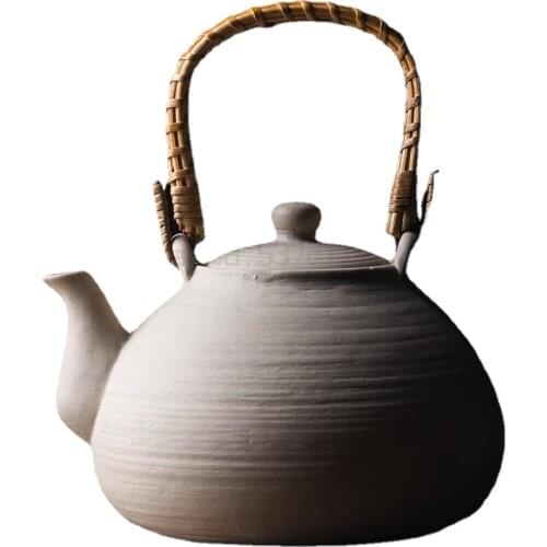 Bamboo lifting beam white clay pottery pot boiling pot teapot coarse pottery tea set clay pot manual Kung Fu Tea Set