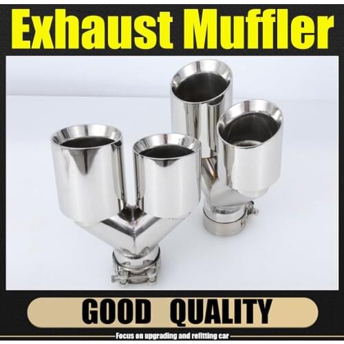 Free Shipping: 2 Piece Stainless Steel Muffler Tips Exhaust Y Tip Clamp Double Tips Universal End Tips Exhaust Muffler