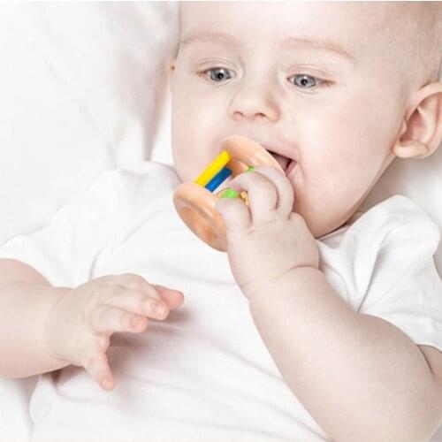 D7WF Baby Finger Training Rotating Rattle Kids Behavior Correction Wooden Toys with Bell Inside Accompany Toys