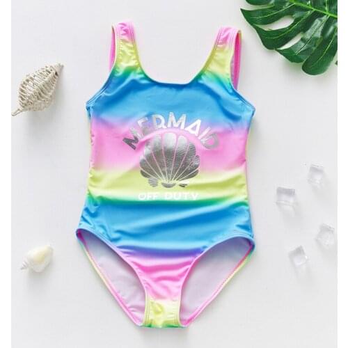 2-11years Swimsuit For Girls 2021 New Rainbow One Piece Mermaid Swimwear Girls Silver Foil Printed Children Swimsuits Cute