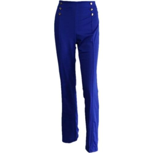FengTingFengTing2021 Fashionable Elegant Ladies Decorative Button Versatile Slim Straight Trousers Women Show Your Beauty