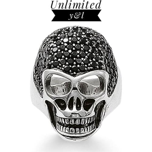 Skull Rings 925 Sterling Silver Black CZ Thomas Style Rebel Heart Fashion Good Jewelry Women Men 2019 New Arrivals Super Deals