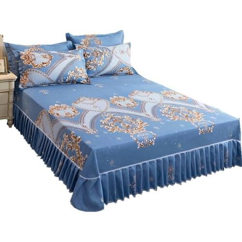 3pc Bed Sheets Luxury Thickened Twill Bed Skirt Washed Cotton Sheet Bed Sheet Set For King/Queen Size Bed Plus Pillowcases