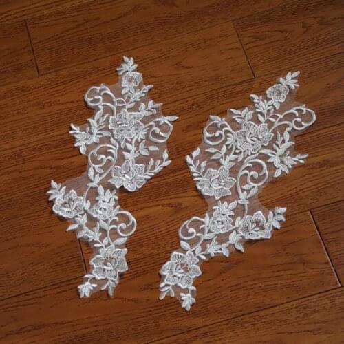 Ivory embroidered bride wedding shoes head dress DIY lace applique accessories