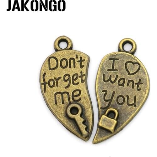 JAKONGO Tibetan Silver Plated Don't forget me Heart Charms Pendant for Jewelry Making Bracelet Accessories DIY 26mm 10sets/lot