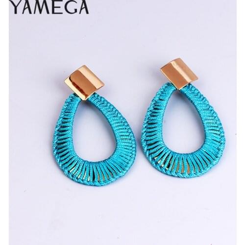 Fashion Handmade Winding Rope Earrings Heart Unique Blue Red Black Bohemian Gold Drop Earrings For Women Girls Jewelry Gifts