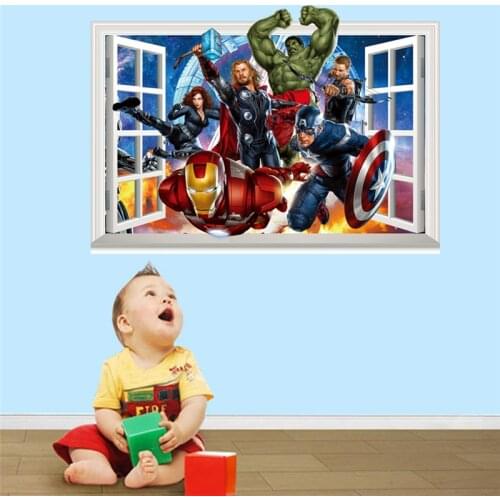 Cartoon The Avengers Wall Stickers for kids Room Children Boy Bedroom Wall Decals Window poster sticker Poster Gift Home Decor