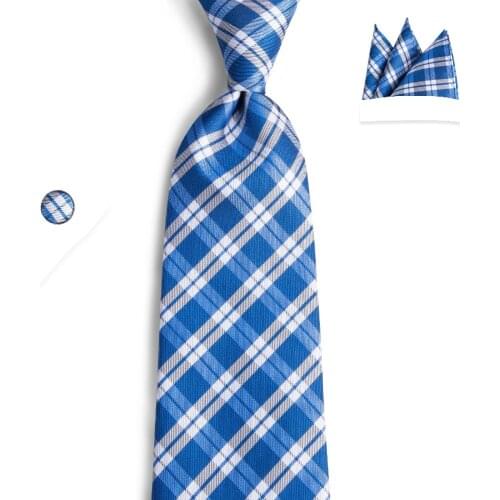 DiBanGu New Men`s Tie Blue Plaids Jacquard Woven Necktie Gravata For Men Formal Wedding Party Business 8cm Tie for Men SJT-7129
