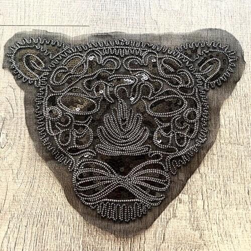 26x24 Large Grey Sequins Tiger Head Patch Clothes Patches for Clothing Sew on Embroidery Leopard Applique Crafts Stripes Sticker
