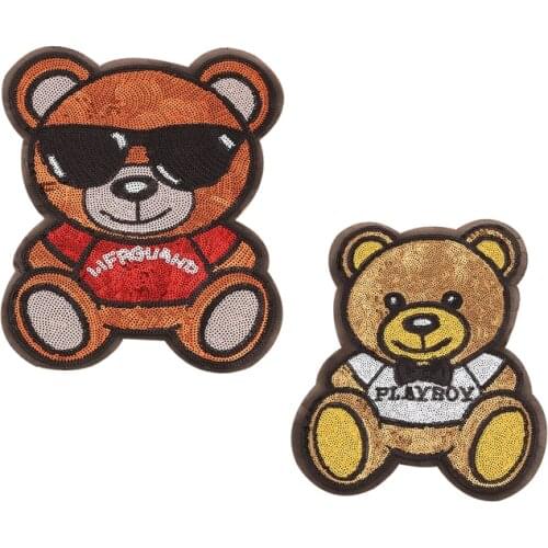 Large Bear Sequin Patch for Clothes Sew on Applique DIY