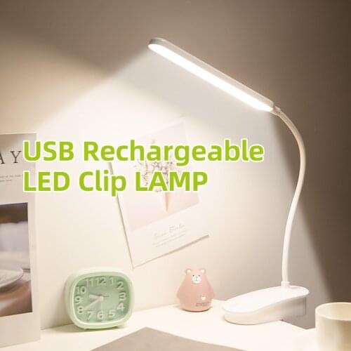 2.5W LED Desk Lamp Rechargeable with Clamp Dimmable Reading Light Eye-Care USB Table Lamp LED Bedside Baby Night Light Clip