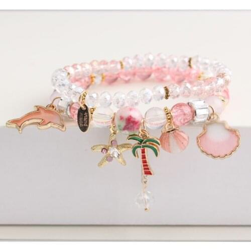 2021 new Korean sweet and romantic girly bead set bracelet summer seaside vacation bracelet coconut tree pendant jewelry