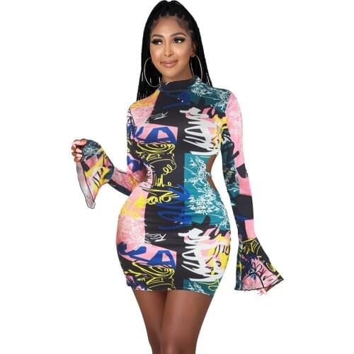 2021 New Fashion Sexy Women High Ncek Solid Fashion Summer Club Bodycon Dresses Woman Party Long Sleeved Mini Dress For Female